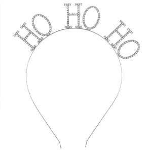 Silver alloy Christmas headband featuring sparkling rhinestones with HO HO HO lettering