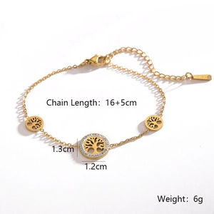 Detail of gold-plated tree of life bracelet showing dimensions 16+5cm and 1.3cm pendants