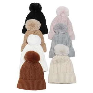 Bonnets d'hiver épais à pompon en sept couleurs dont le kaki et le gris chiné