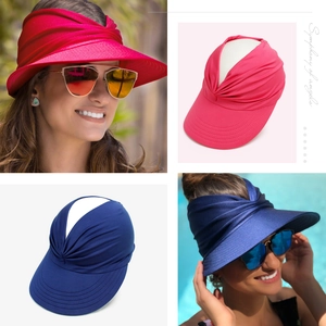Detailed view of stylish women's twisted knot beach sun visor in multiple colors