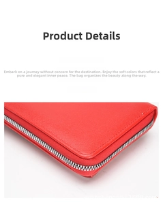 Detailed close-up of vibrant red leather texture and high-quality silver metal zipper