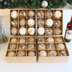 9-piece 8cm Christmas ball ornament sets with hemp rope and glitter in a holiday display