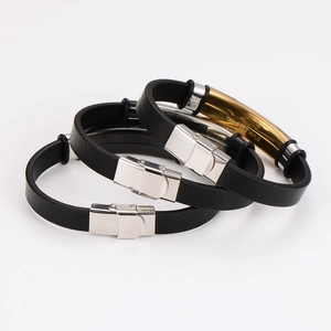 Minimalist men's leather bracelets with stainless steel magnetic clasps in gold and silver