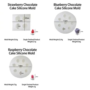 Silicone strawberry and blueberry cake molds with detailed dimensions and weights