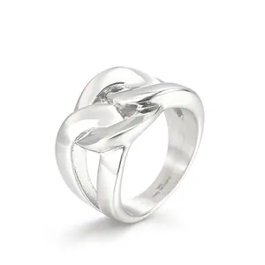 Men Wide Band Ring 316L Stainless Steel Polished Cuban Link Chain Design Hip Hop Rock Style Jewelry