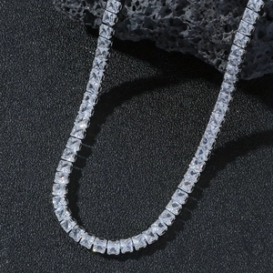 Hip hop silver tennis chain featuring square cut shimmering cubic zirconia stones