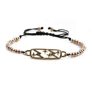 Bracciale intrecciato regolabile con perle in oro argento e rosa e ciondolo a stella