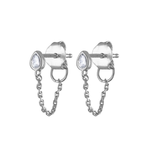 S925 silver needle drop zircon earrings with minimalist chain tassels in punk style