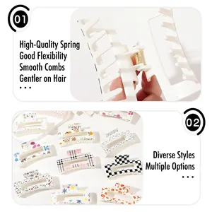 Set of large floral and checkered hair claws with durable metal springs for women