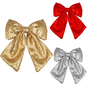 Sequin Christmas Bow Hanging Ornament Glitter Festive Party Decoration Shiny Polyester Bowknot For Holiday Tree Wreath