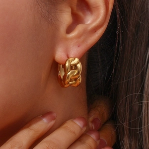 Vintage 18K gold-plated stainless steel chain earrings on model for elegant look