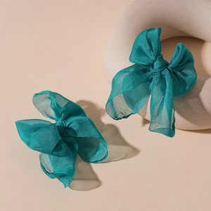Elegant mint green organza lace bow hair clips set with premium textured tulle fabric