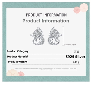 Detailed size specifications for S925 sterling silver cat stud earrings with cubic zirconia