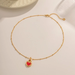 French vintage 18K gold plated stainless steel necklace with red heart locket pendant