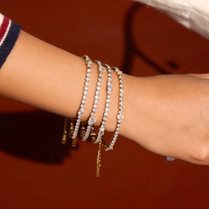 Mode Edelstahl Zirkonia Tennis Armband Für Damen Luxus Vergoldetes Herz Wassertropfen Geometrisches Zirkonia Kette Armband
