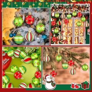 Red and green Christmas ball ornaments with glitter and stripes for tree decoration