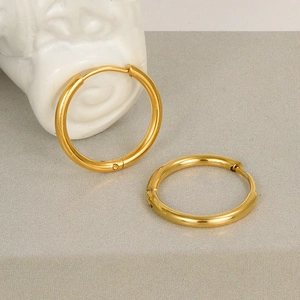 Minimalist 304 stainless steel gold hoop earrings with polished finish and hinged closure