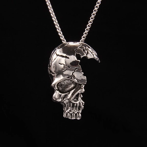 Collier Pendentif Demi Crâne Punk Gothique Chaîne Acier Inoxydable Alliage Bijoux Vintage Pour Hommes