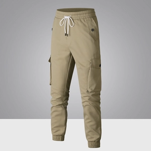 Pantaloni cargo uomo kaki con vita elasticizzata e fondo gamba con coulisse