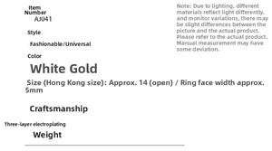 Detailed size and material specs for adjustable spinning ring with 14mm open band and plating