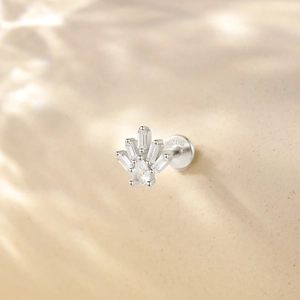 Macro shot of S925 sterling silver earring back with cubic zirconia crown detail
