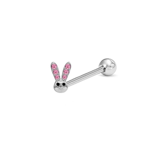 Piercing de langue en acier chirurgical avec motif lapin mignon et cristaux roses