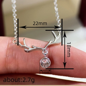 Elegant silver elk antler necklace with a sparkling cubic zirconia pendant on O-chain