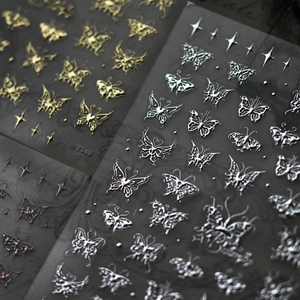 3D Butterfly Nail Art Stickers Holographic Laser Silver Gold Stamping Stars Manicure Decoration DIY Accessories