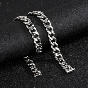 Classic 13mm silver stainless steel NK Cuban chain necklace for men in hip hop street style
