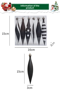 Set of six black and white Christmas finial ornaments with various geometric patterns