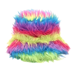 Chapeau Bob En Peluche Longue Tie-Dye Arc-En-Ciel Fausse Fourrure Hiver Chaud Extérieur Mode Hommes Femmes