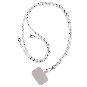 Adjustable crossbody phone lanyard with white nylon braided rope and black dotted pattern
