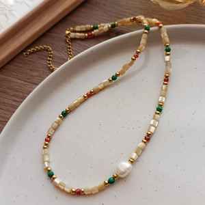 Collar de Cuentas Coloridas para Mujer Colgante de Piedra Natural Concha Perla Artificial Cadena de Clavícula Joyería