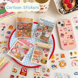 100pcs cute cartoon stickers set for DIY journals featuring bears rabbits and puppies