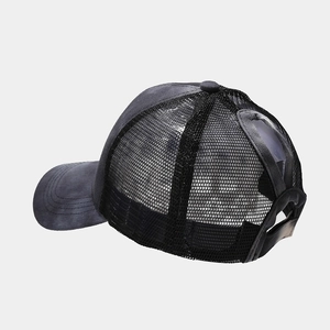 Deep grey mesh ponytail baseball hat with criss-cross back design for women outdoor sports
