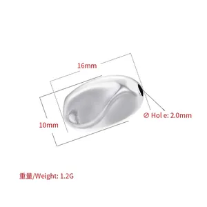 Detailed view of silver coffee bean bead with 2mm hole for DIY jewelry making