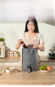 Detailed use of insulated grey lunch bag featuring buckle closure and large storage capacity