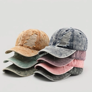 Vintage Distressed Washed Denim Baseball Cap Ripped Adjustable Sun Hat Streetwear Style For Men Women Outdoor Accessory