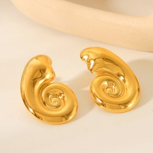 Conch Spiral Earrings Stainless Steel 18K Gold Plated Beach Style Geometric Minimalist For Women Accessory