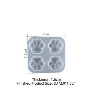 Detailed size specifications for 4-cavity cat paw silicone mold with exact dimensions