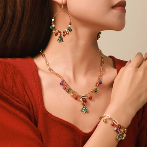 Bijoux De Noël Collier Boucles D'Oreilles Créoles Bracelet Cloches Colorées Pendentif Sapin Noël Alliage Accessoires Fête Pour Femmes
