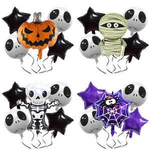 Ensemble de Ballons en Aluminium d'Halloween Crâne Citrouille Momie Chauve-souris Araignée Décoration pour Fête de Bar