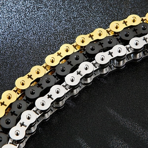 Three-color hip-hop cross cutout bicycle chain bracelets in gold, black, and silver