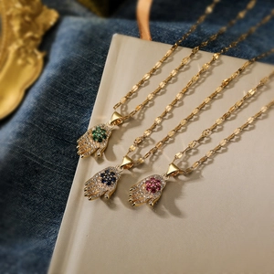 Hamsa Hand Pendant Necklace Copper Gold Plated Zircon Evil Eye Protection Dainty Jewelry For Women