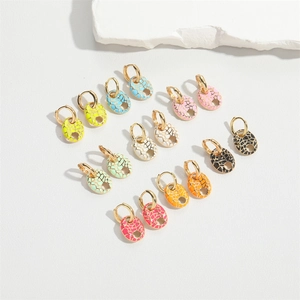 Minimalist oval enamel earrings in eight vibrant colors with gold metal base display