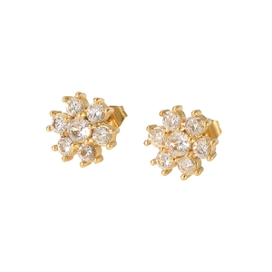 Sparkling multi-stone flower stud earrings in gold stainless steel for a luxury look
