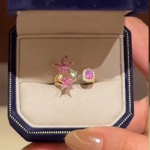 Chic gold-plated adjustable ring featuring vibrant star-shaped zircons and colorful stones