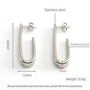 Detailed dimensions of U-shaped stainless steel earrings with length and width markers