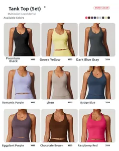 Vista a griglia che mostra nove colori di completi yoga elasticizzati da donna