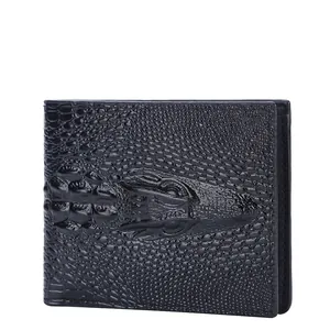 Men Bifold Wallet Retro Crocodile Pattern Embossed PU Leather Multi Card Slots Zipper Coin Pocket Casual Business Purse